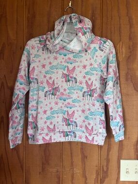 Deux par Deux brand Girls' Unicorn Hooded Sweatshirt in Pink & Teal